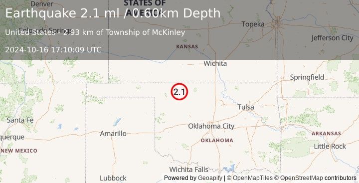 Earthquake OKLAHOMA (2.1 ml) (2024-10-16 17:10:09 UTC)