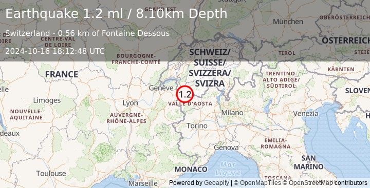 Earthquake SWITZERLAND (1.2 ml) (2024-10-16 18:12:48 UTC)