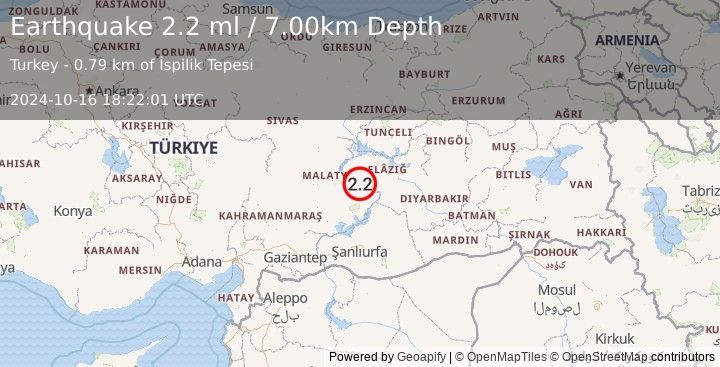 Earthquake EASTERN TURKEY (2.2 ml) (2024-10-16 18:22:01 UTC)