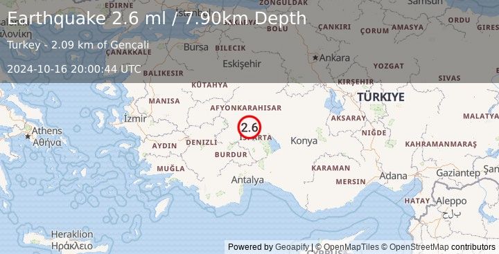 Earthquake WESTERN TURKEY (2.6 ml) (2024-10-16 20:00:44 UTC)