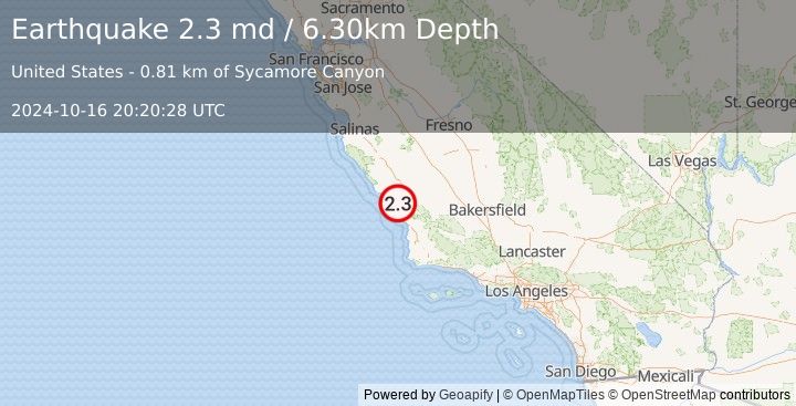 Earthquake CENTRAL CALIFORNIA (2.3 md) (2024-10-16 20:20:28 UTC)