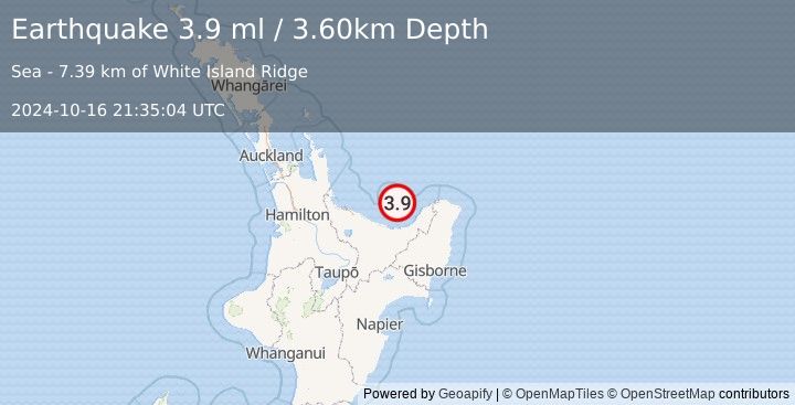 Earthquake OFF E. COAST OF N. ISLAND, N.Z. (3.9 ml) (2024-10-16 21:35:04 UTC)