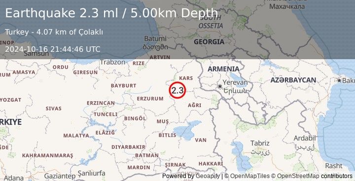 Earthquake EASTERN TURKEY (2.3 ml) (2024-10-16 21:44:46 UTC)