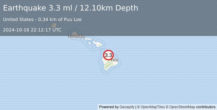 Earthquake HAWAII REGION, HAWAII (3.3 ml) (2024-10-16 22:12:17 UTC)