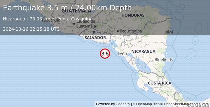 Earthquake OFFSHORE EL SALVADOR (3.5 m) (2024-10-16 22:15:18 UTC)