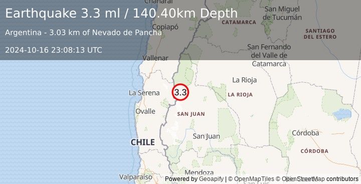 Earthquake SAN JUAN, ARGENTINA (3.3 ml) (2024-10-16 23:08:13 UTC)