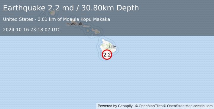 Earthquake ISLAND OF HAWAII, HAWAII (2.2 md) (2024-10-16 23:18:07 UTC)