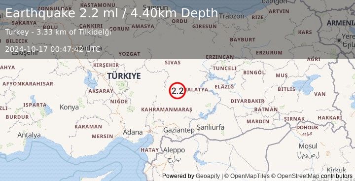 Earthquake CENTRAL TURKEY (2.2 ml) (2024-10-17 00:47:42 UTC)