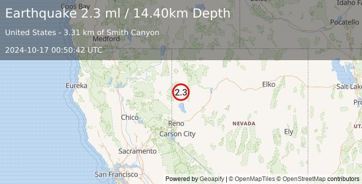 Earthquake NEVADA (2.3 ml) (2024-10-17 00:50:42 UTC)