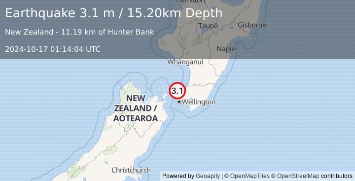 Earthquake COOK STRAIT, NEW ZEALAND (3.1 m) (2024-10-17 01:14:04 UTC)