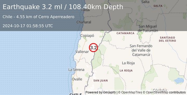 Earthquake ATACAMA, CHILE (3.2 ml) (2024-10-17 01:58:55 UTC)