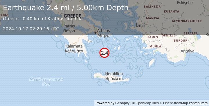 Earthquake SOUTHERN GREECE (2.4 ml) (2024-10-17 02:29:16 UTC)