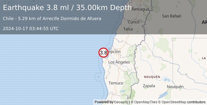 Earthquake OFFSHORE BIO-BIO, CHILE (3.8 ml) (2024-10-17 03:44:55 UTC)