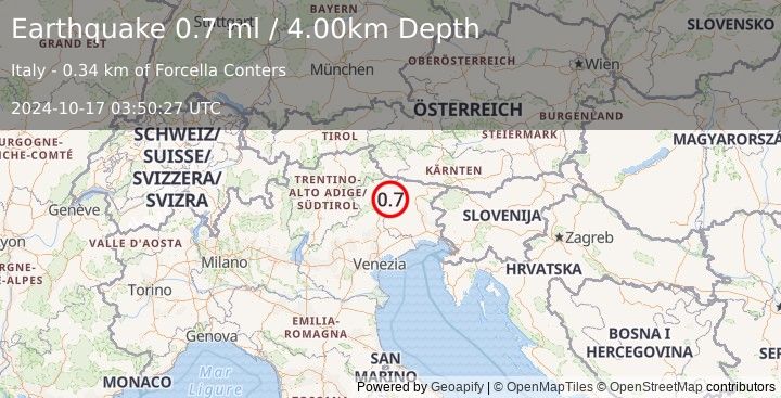 Earthquake NORTHERN ITALY (0.7 ml) (2024-10-17 03:50:27 UTC)