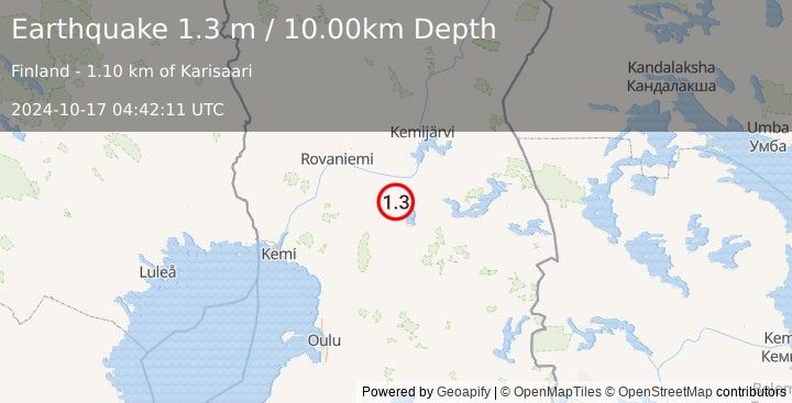 Earthquake FINLAND (1.3 m) (2024-10-17 04:42:11 UTC)