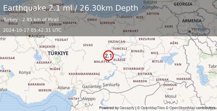 Earthquake EASTERN TURKEY (2.1 ml) (2024-10-17 05:42:31 UTC)