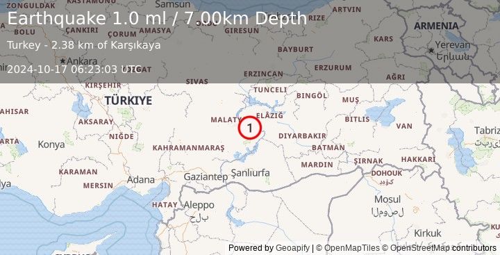 Earthquake EASTERN TURKEY (1.0 ml) (2024-10-17 06:23:03 UTC)