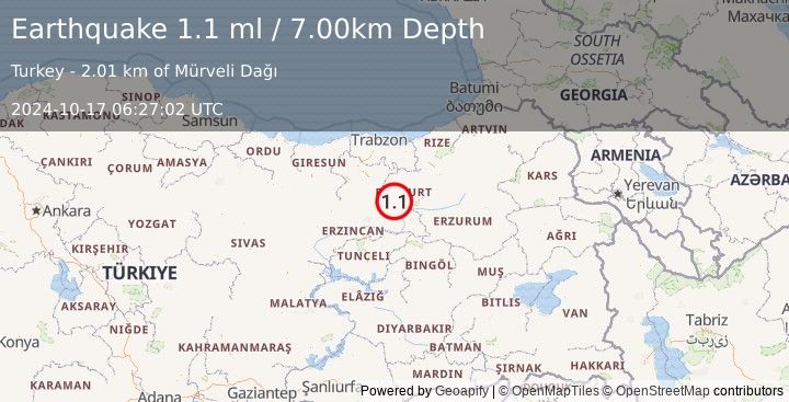 Earthquake EASTERN TURKEY (1.1 ml) (2024-10-17 06:27:02 UTC)