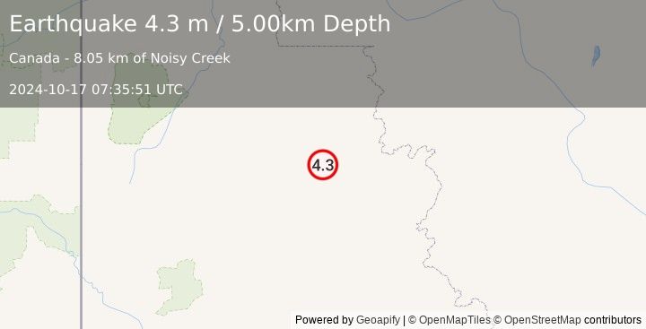 Earthquake NORTHERN YUKON TERRITORY, CANADA (4.3 m) (2024-10-17 07:35:51 UTC)