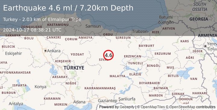 Earthquake CENTRAL TURKEY (4.6 ml) (2024-10-17 08:38:21 UTC)