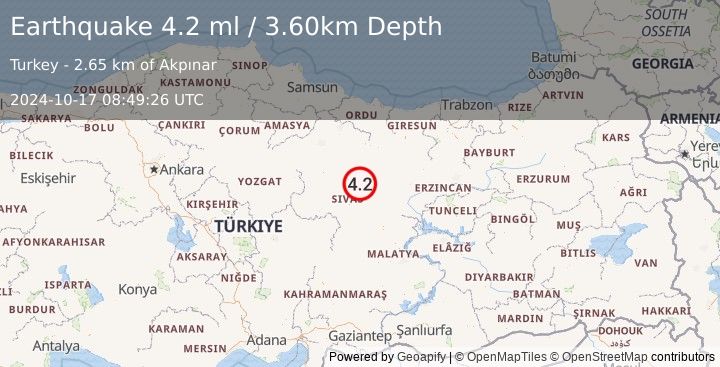 Earthquake CENTRAL TURKEY (4.2 ml) (2024-10-17 08:49:26 UTC)