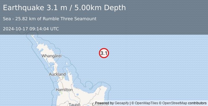 Earthquake OFF E. COAST OF N. ISLAND, N.Z. (3.1 m) (2024-10-17 09:14:04 UTC)