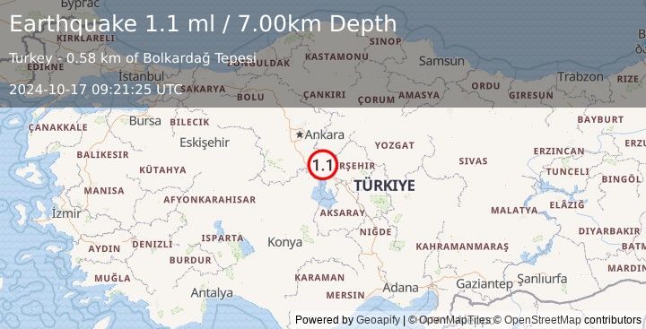 Earthquake CENTRAL TURKEY (1.1 ml) (2024-10-17 09:21:25 UTC)