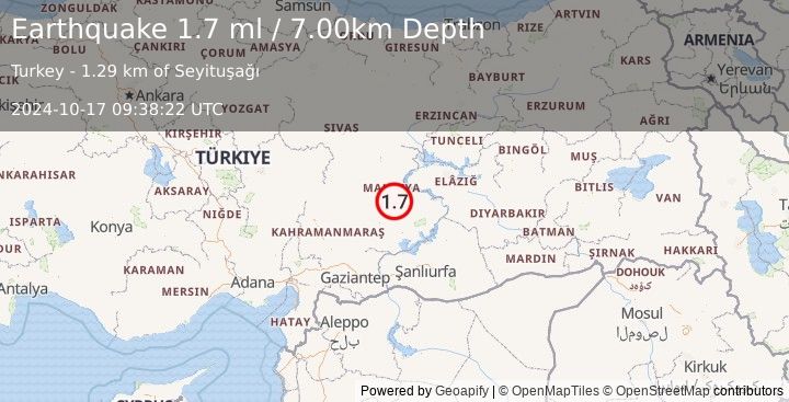 Earthquake EASTERN TURKEY (1.7 ml) (2024-10-17 09:38:22 UTC)