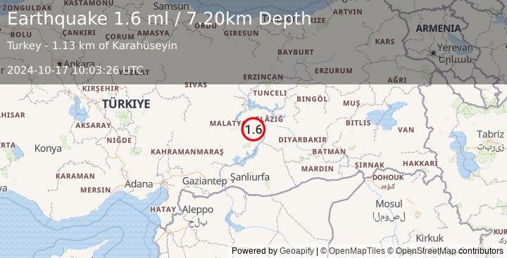 Earthquake EASTERN TURKEY (1.6 ml) (2024-10-17 10:03:26 UTC)