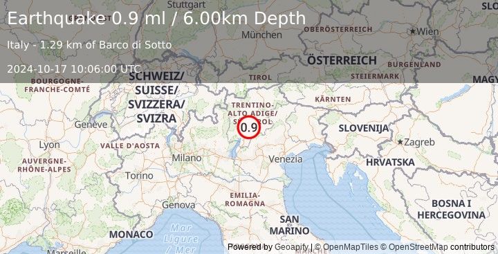 Earthquake NORTHERN ITALY (0.9 ml) (2024-10-17 10:06:00 UTC)