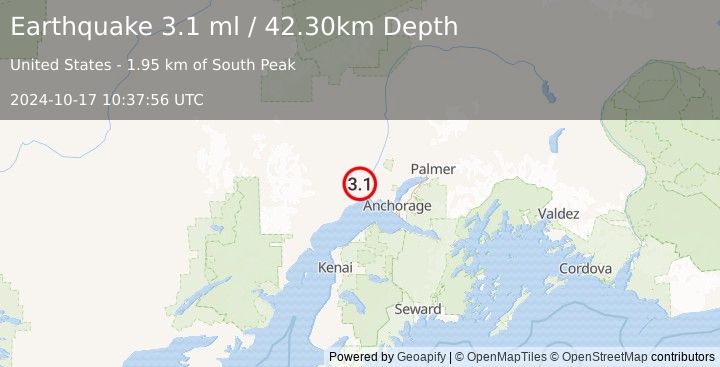 Earthquake SOUTHERN ALASKA (3.1 ml) (2024-10-17 10:37:56 UTC)