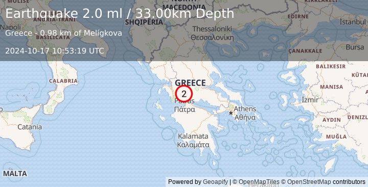 Earthquake GREECE (2.0 ml) (2024-10-17 10:53:19 UTC)