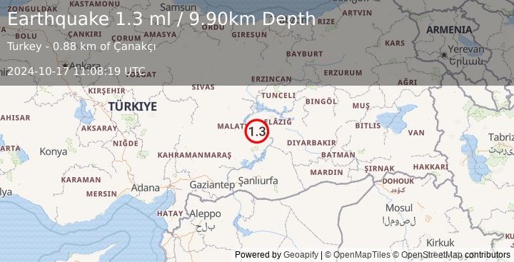 Earthquake EASTERN TURKEY (1.3 ml) (2024-10-17 11:08:19 UTC)