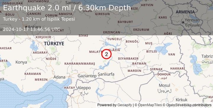 Earthquake EASTERN TURKEY (2.0 ml) (2024-10-17 13:46:56 UTC)