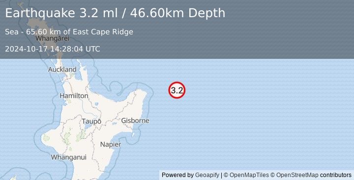 Earthquake OFF E. COAST OF N. ISLAND, N.Z. (3.2 ml) (2024-10-17 14:28:04 UTC)