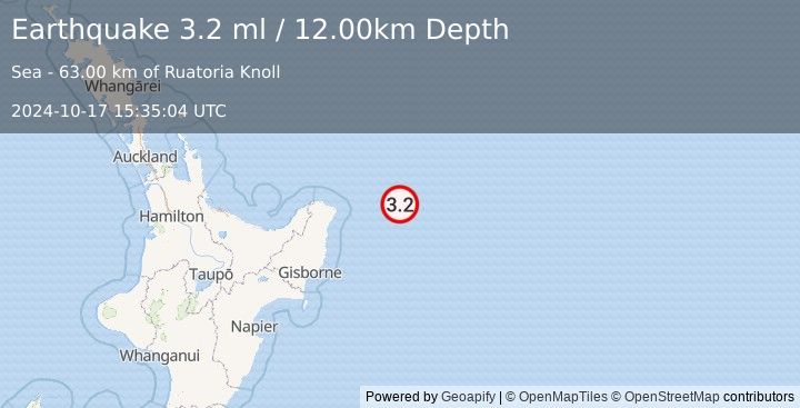 Earthquake OFF E. COAST OF N. ISLAND, N.Z. (3.2 ml) (2024-10-17 15:35:04 UTC)