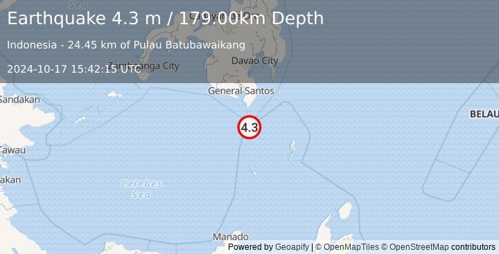 Earthquake KEPULAUAN SANGIHE, INDONESIA (4.3 m) (2024-10-17 15:42:15 UTC)