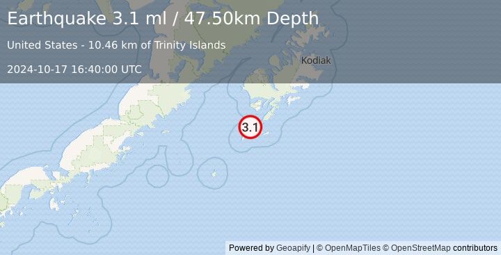 Earthquake KODIAK ISLAND REGION, ALASKA (3.1 ml) (2024-10-17 16:40:00 UTC)