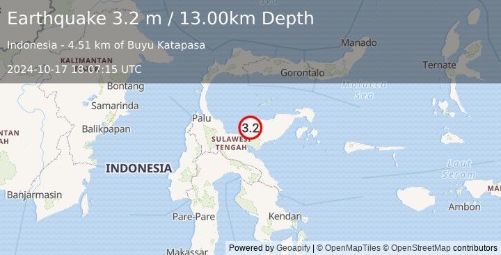 Earthquake SULAWESI, INDONESIA (3.2 m) (2024-10-17 18:07:15 UTC)