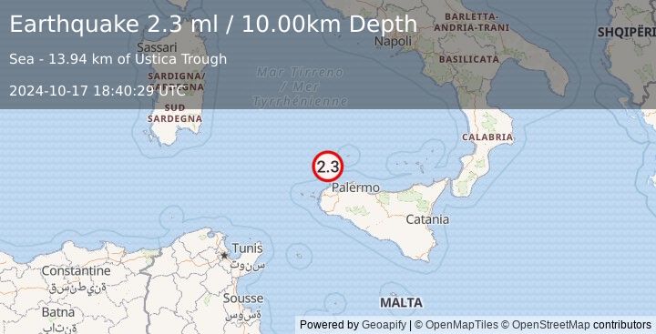 Earthquake SICILY, ITALY (2.3 ml) (2024-10-17 18:40:29 UTC)