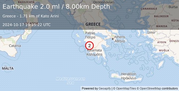 Earthquake SOUTHERN GREECE (2.0 ml) (2024-10-17 19:15:22 UTC)