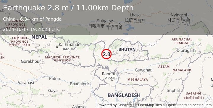 Earthquake SIKKIM, INDIA (2.8 m) (2024-10-17 19:28:28 UTC)