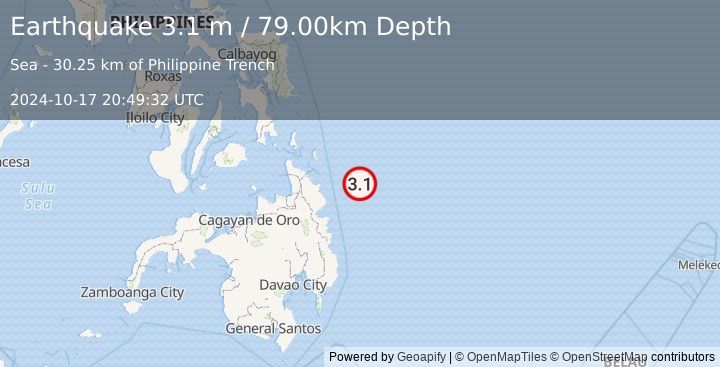 Earthquake PHILIPPINE ISLANDS REGION (3.1 m) (2024-10-17 20:49:32 UTC)