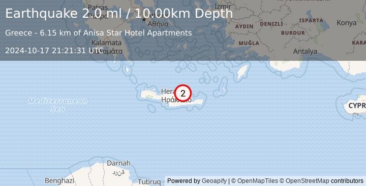 Earthquake CRETE, GREECE (2.0 ml) (2024-10-17 21:21:31 UTC)