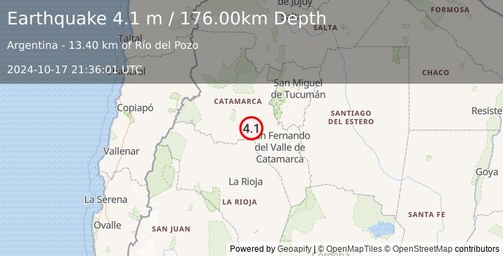 Earthquake CATAMARCA, ARGENTINA (4.1 m) (2024-10-17 21:36:01 UTC)