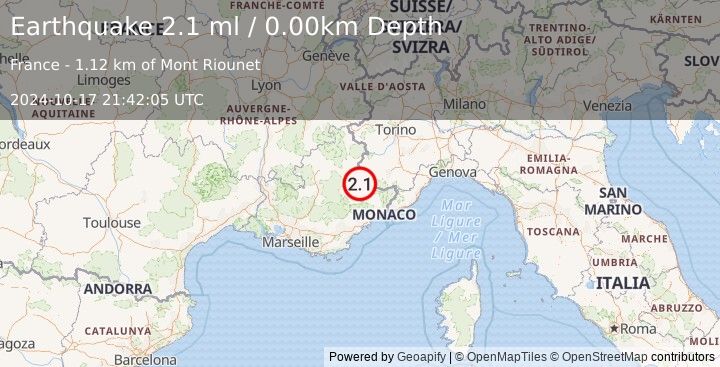 Earthquake FRANCE (2.1 ml) (2024-10-17 21:42:05 UTC)