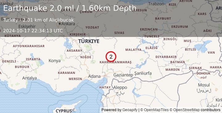 Earthquake CENTRAL TURKEY (2.0 ml) (2024-10-17 22:34:13 UTC)