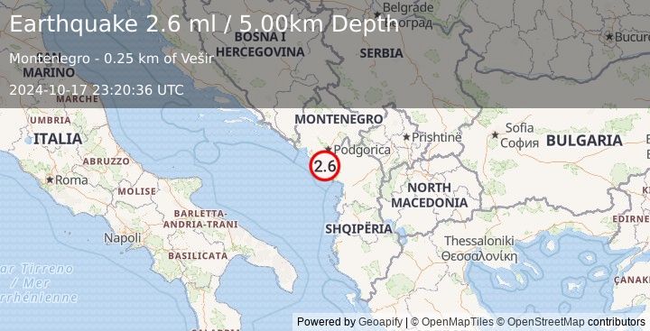 Earthquake MONTENEGRO (2.6 ml) (2024-10-17 23:20:36 UTC)