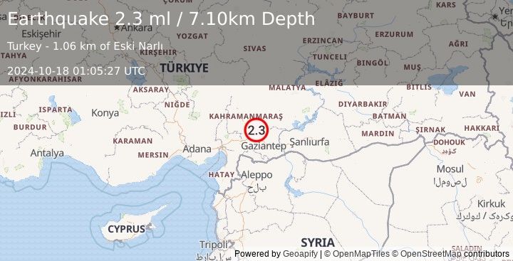 Earthquake CENTRAL TURKEY (2.3 ml) (2024-10-18 01:05:27 UTC)