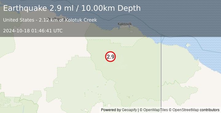 Earthquake NORTHERN ALASKA (2.9 ml) (2024-10-18 01:46:41 UTC)